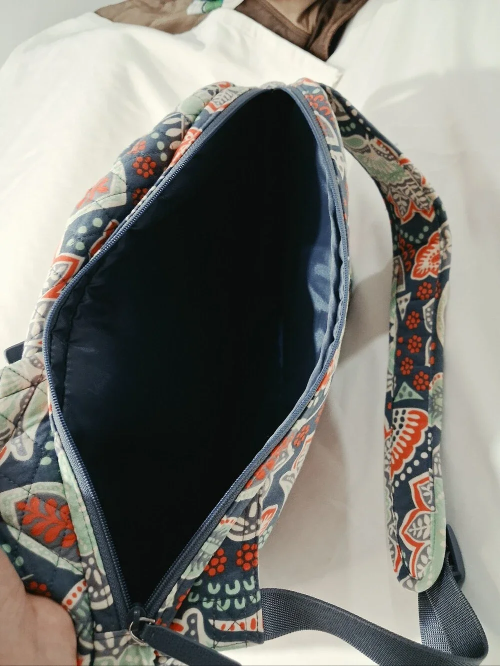 Vera Bradley Navy Quilted Floral Backpack with Coral & Mint Accents